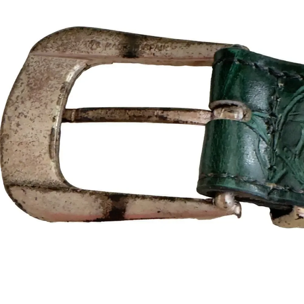 Vintage Green Alligator Grain Steerhide Western Belt Silver Buckle Spain Small